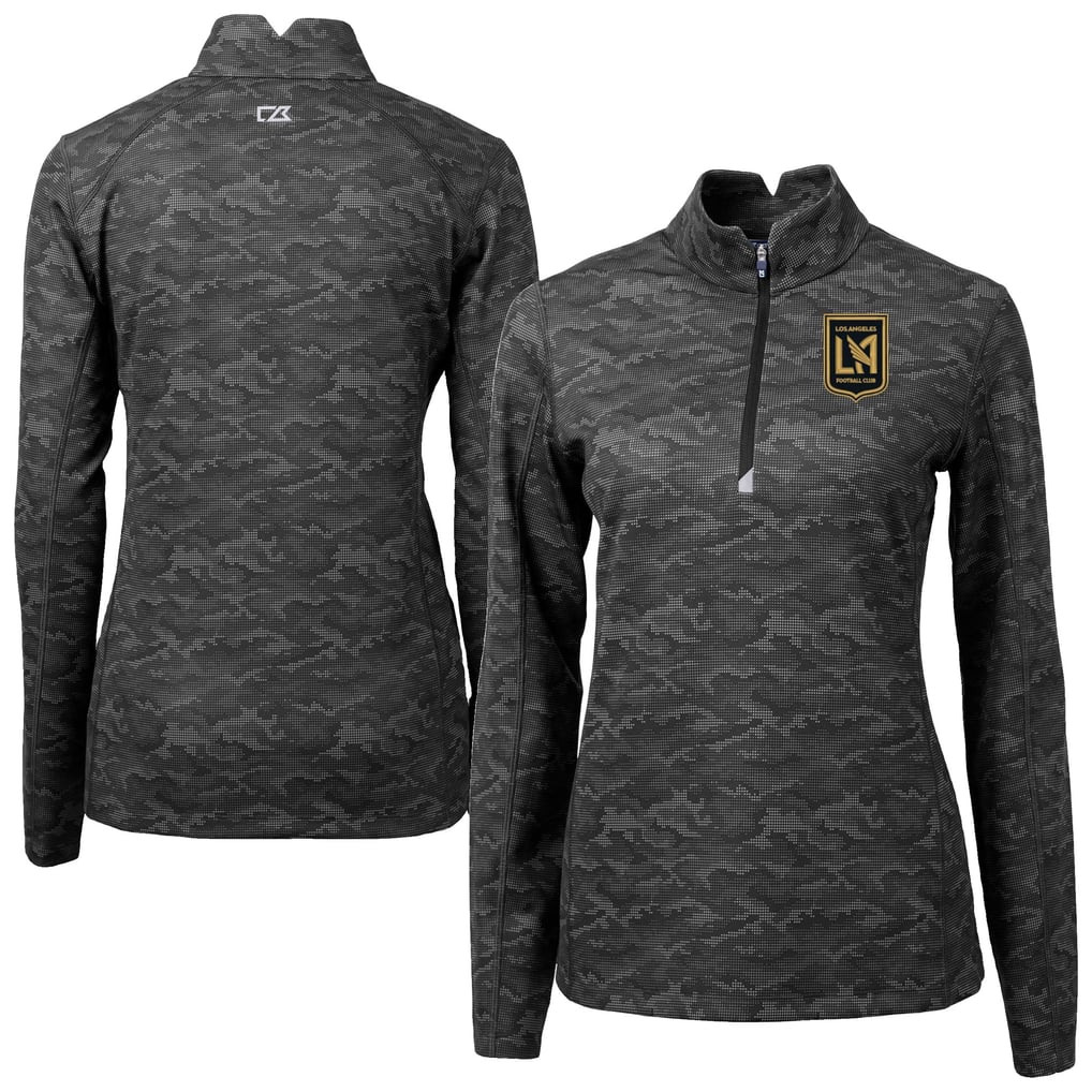  LAFC Cutter & Buck Women's Traverse Stretch Eco Camo Print Quarter-Zip Pullover Top - Black